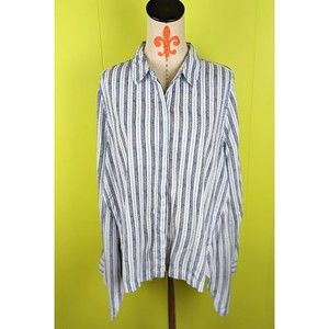 New Directions Women's L Blouse Shirt Hi Low Hem Long Sleeve Striped 100% Rayon